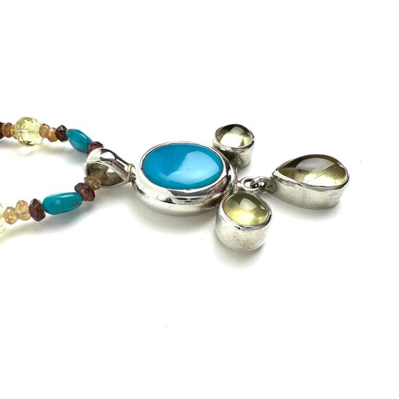 Arizona Turquoise Lemon Citrine Cross Handmade Sterling Silver Beaded Chain - Picture 6 of 7